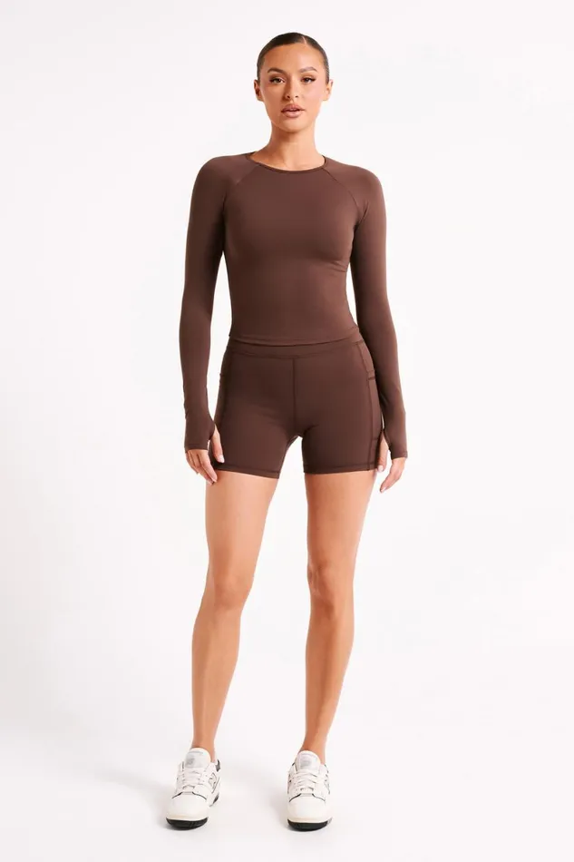 Meshki Activewear Martina Bike Shorts With Pocket 8211 Dark Chocolate Darkchocolate 8211 Women