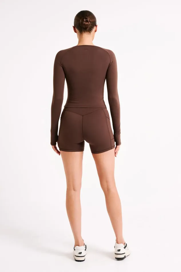 Meshki Activewear Martina Bike Shorts With Pocket 8211 Dark Chocolate Darkchocolate 8211 Women