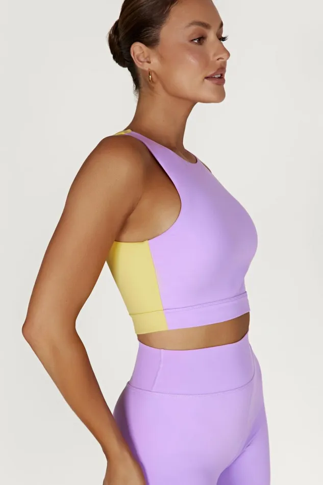 Meshki Activewear Tops Lori Two Tone Racer Crop Top 8211 LilacYellow Lilacyellow 8211 Women