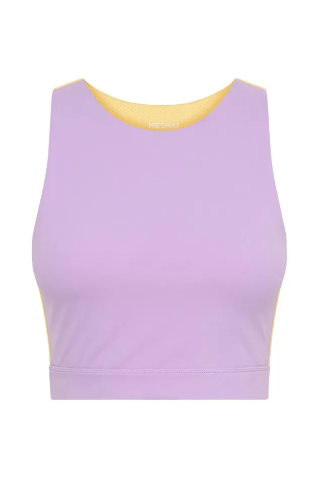 Meshki Activewear Tops Lori Two Tone Racer Crop Top 8211 LilacYellow Lilacyellow 8211 Women Meshki Activewear Tops Lori Two Tone Racer Crop Top 8211 LilacYellow Lilacyellow 8211 Women