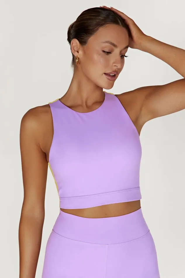 Meshki Activewear Tops Lori Two Tone Racer Crop Top 8211 LilacYellow Lilacyellow 8211 Women Meshki Activewear Tops Lori Two Tone Racer Crop Top 8211 LilacYellow Lilacyellow 8211 Women