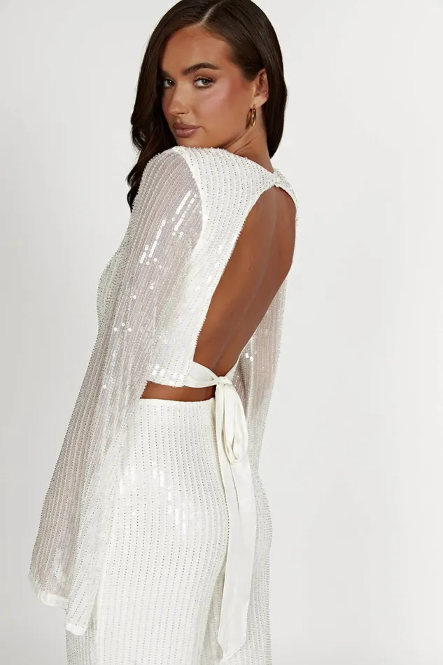 Meshki Bachelorette Diaz Long Sleeve Sequin Top 8211 White White 8211 Women
