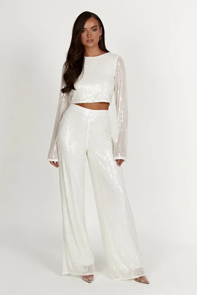 Meshki Bachelorette Diaz Long Sleeve Sequin Top 8211 White White 8211 Women
