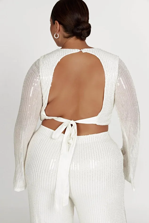 Meshki Bachelorette Diaz Long Sleeve Sequin Top 8211 White White 8211 Women