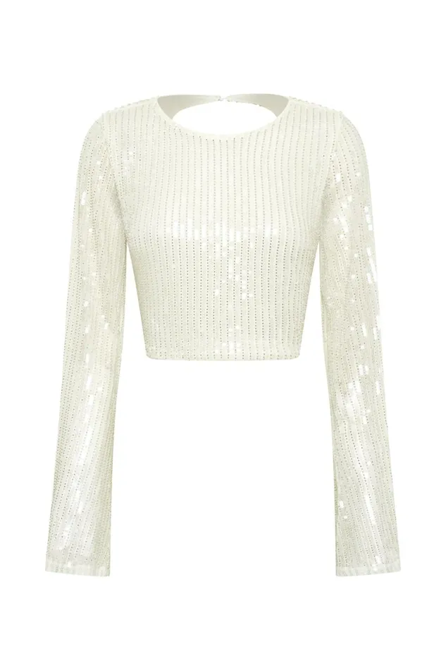 Meshki Bachelorette Diaz Long Sleeve Sequin Top 8211 White White 8211 Women