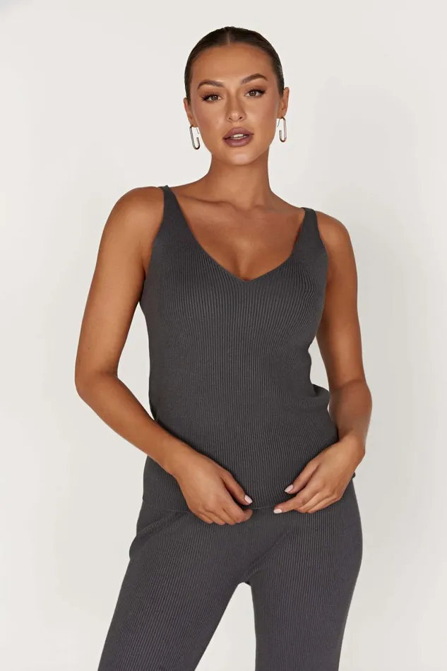 Meshki Basic Tops Alicia Sleeveless Knit Top 8211 Charcoal Charcoal 8211 Women