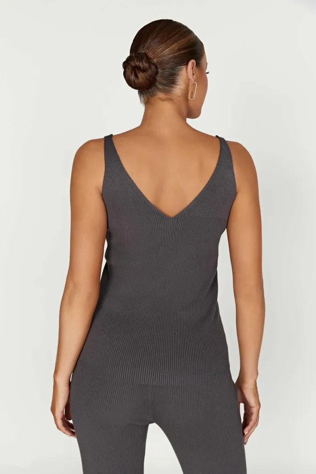 Meshki Basic Tops Alicia Sleeveless Knit Top 8211 Charcoal Charcoal 8211 Women