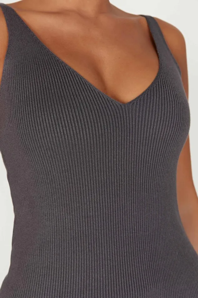 Meshki Basic Tops Alicia Sleeveless Knit Top 8211 Charcoal Charcoal 8211 Women