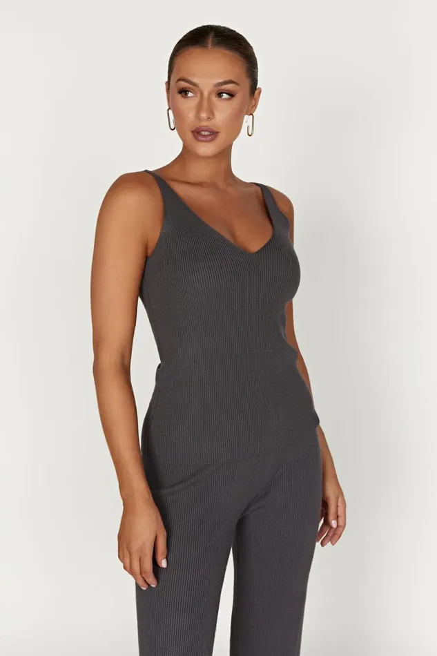 Meshki Basic Tops Alicia Sleeveless Knit Top 8211 Charcoal Charcoal 8211 Women