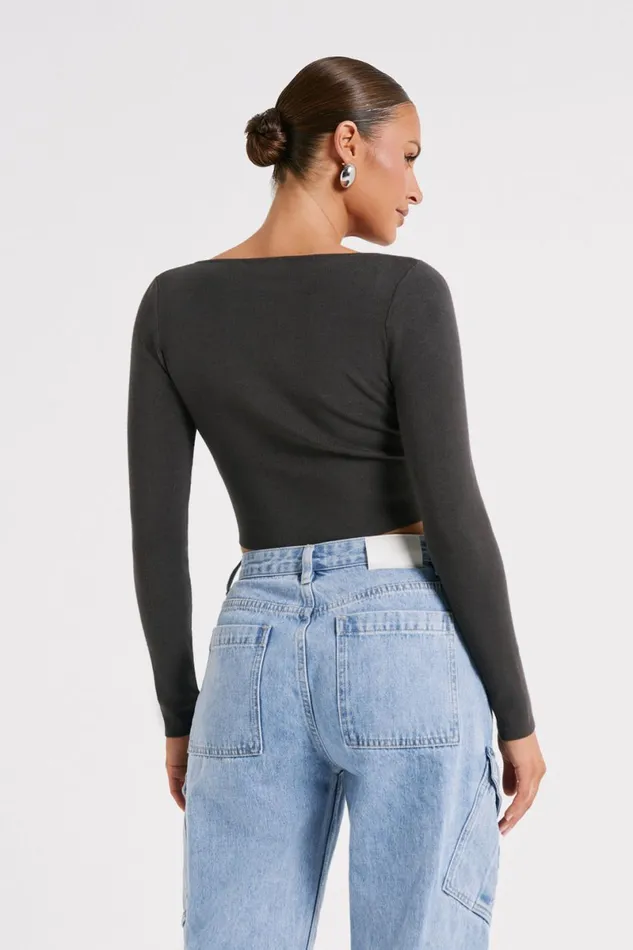 Meshki Basic Tops Haisley Long Sleeve Knit Top 8211 Charcoal Charcoal 8211 Women