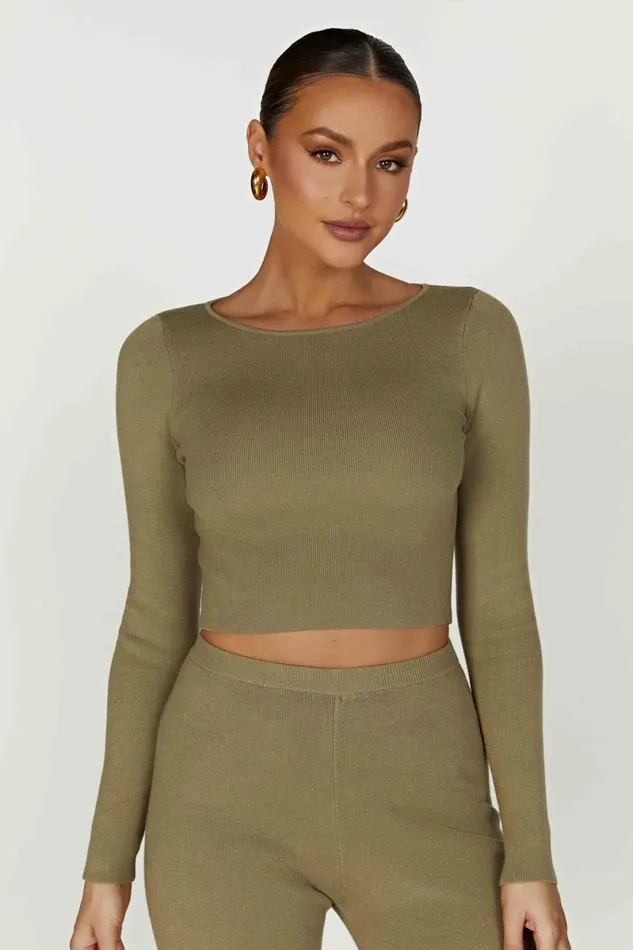 Meshki Basic Tops Haisley Long Sleeve Knit Top 8211 Olive Olive 8211 Women