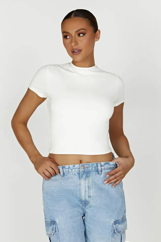 Meshki Basic Tops Jeanie Longline TShirt 8211 White White 8211 Women