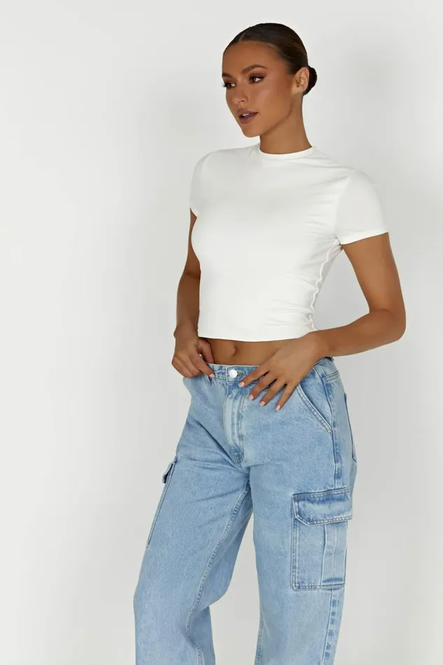 Meshki Basic Tops Jeanie Longline TShirt 8211 White White 8211 Women