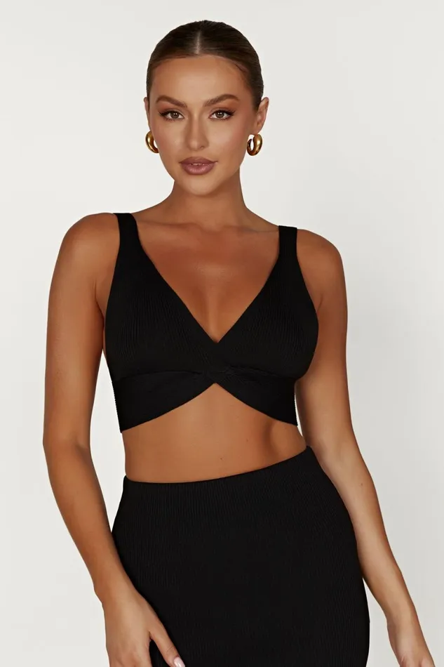 Meshki Basic Tops Kaesha Twist Front Knit Top 8211 Black Black 8211 Women