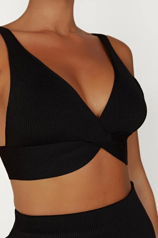 Meshki Basic Tops Kaesha Twist Front Knit Top 8211 Black Black 8211 Women