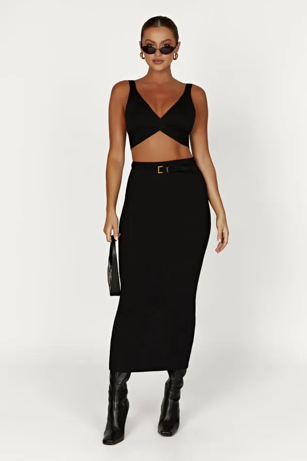 Meshki Basic Tops Kaesha Twist Front Knit Top 8211 Black Black 8211 Women