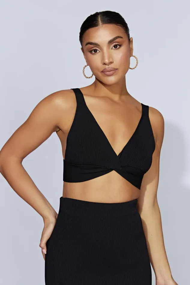 Meshki Basic Tops Kaesha Twist Front Knit Top 8211 Black Black 8211 Women