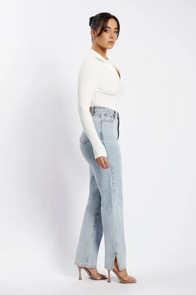 Meshki Bodysuits Belle Long Sleeve Collar Bodysuit 8211 White White 8211 Women