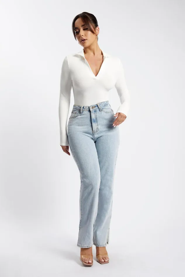 Meshki Bodysuits Belle Long Sleeve Collar Bodysuit 8211 White White 8211 Women
