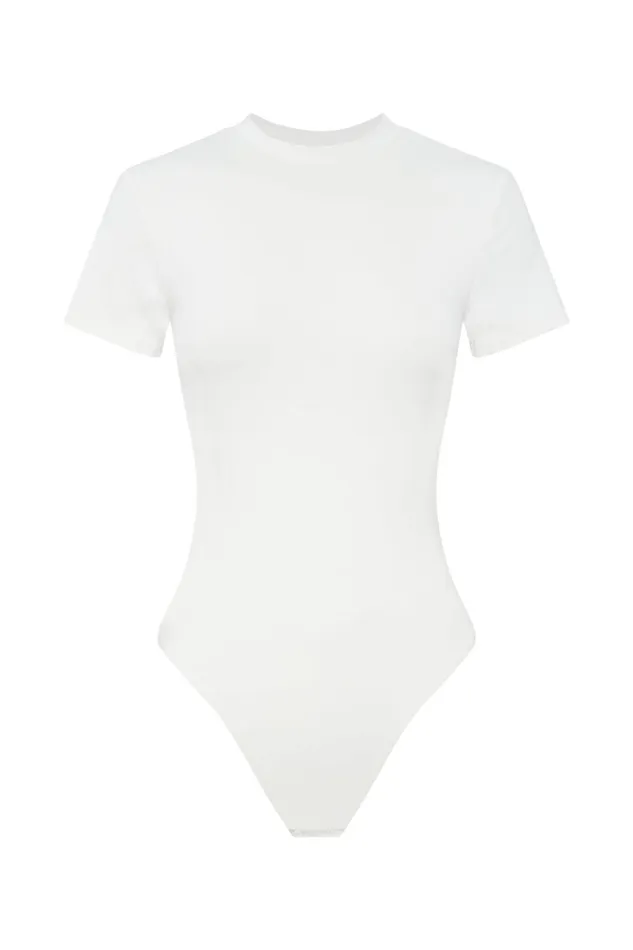 Meshki Bodysuits Francesca Crew Neck Short Sleeve Bodysuit 8211 White White 8211 Women
