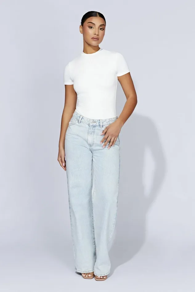 Meshki Bodysuits Francesca Crew Neck Short Sleeve Bodysuit 8211 White White 8211 Women