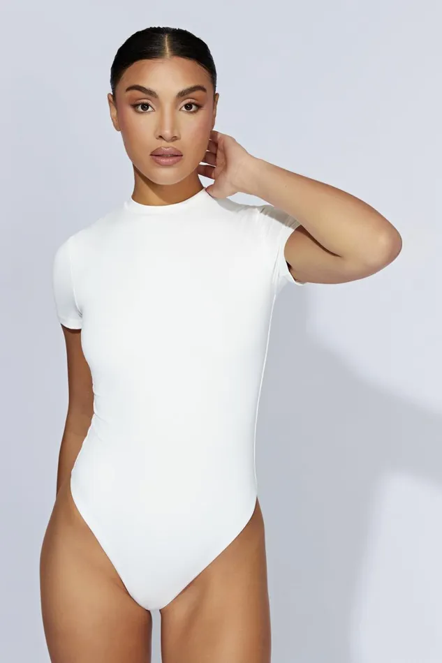 Meshki Bodysuits Francesca Crew Neck Short Sleeve Bodysuit 8211 White White 8211 Women