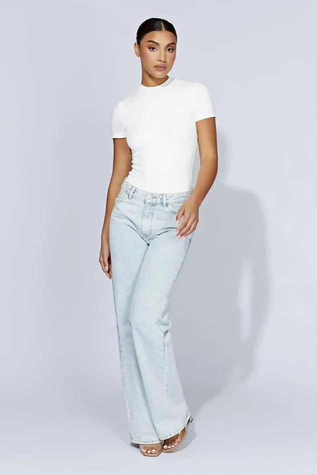 Meshki Bodysuits Francesca Crew Neck Short Sleeve Bodysuit 8211 White White 8211 Women