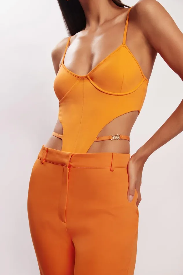 Meshki Bodysuits Steph Cut Out Bodysuit With Hardware 8211 Tangerine Tangerine 8211 Women