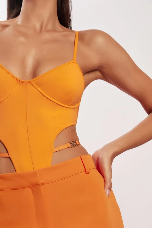 Meshki Bodysuits Steph Cut Out Bodysuit With Hardware 8211 Tangerine Tangerine 8211 Women Meshki Bodysuits Steph Cut Out Bodysuit With Hardware 8211 Tangerine Tangerine 8211 Women