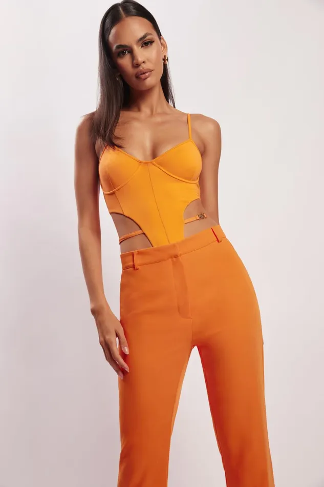 Meshki Bodysuits Steph Cut Out Bodysuit With Hardware 8211 Tangerine Tangerine 8211 Women Meshki Bodysuits Steph Cut Out Bodysuit With Hardware 8211 Tangerine Tangerine 8211 Women