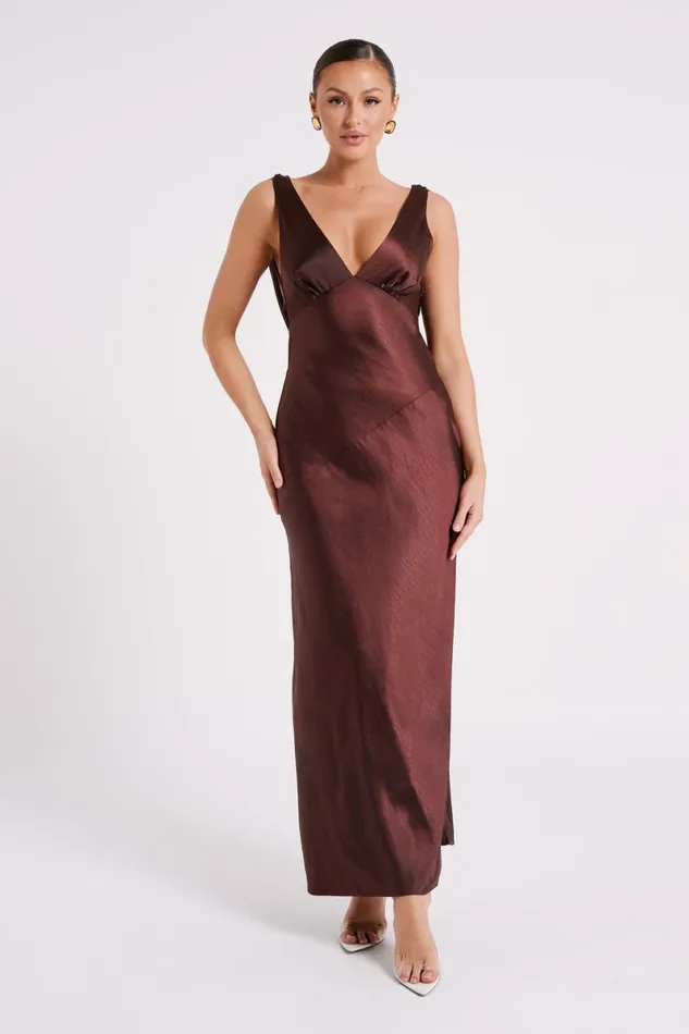 Meshki Bridal Shower Nadia Maxi Satin Dress With Back Cowl 8211 Dark Chocolate Darkchocolate 8211 Women Meshki Bridal Shower Nadia Maxi Satin Dress With Back Cowl 8211 Dark Chocolate Darkchocolate 8211 Women