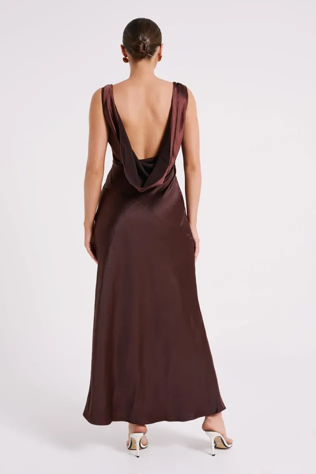 Meshki Bridal Shower Nadia Maxi Satin Dress With Back Cowl 8211 Dark Chocolate Darkchocolate 8211 Women