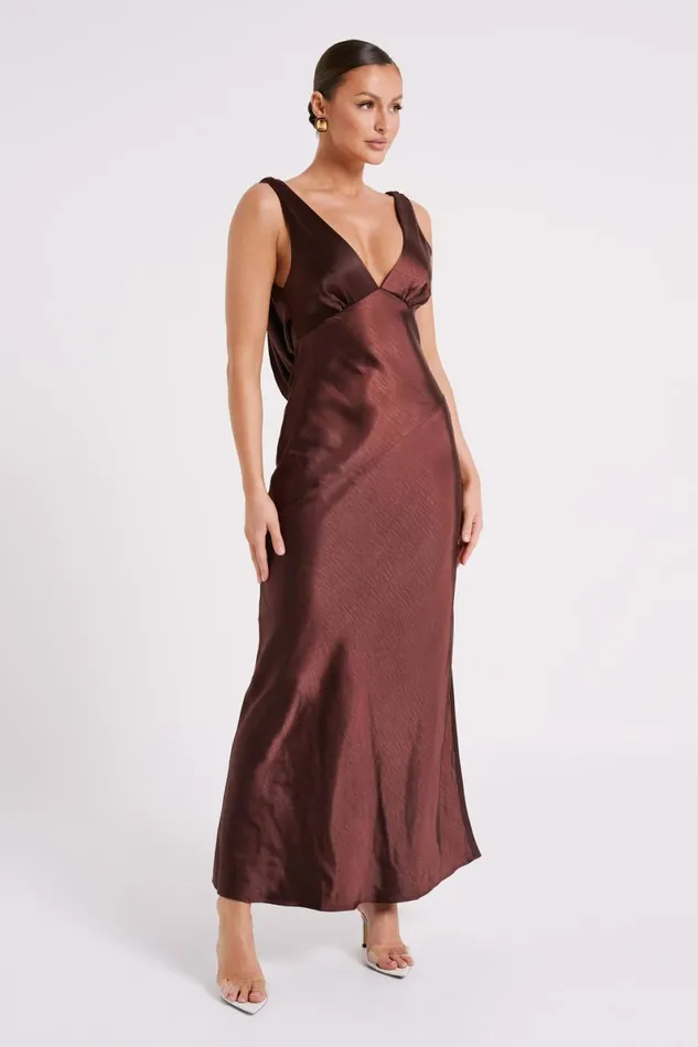 Meshki Bridal Shower Nadia Maxi Satin Dress With Back Cowl 8211 Dark Chocolate Darkchocolate 8211 Women