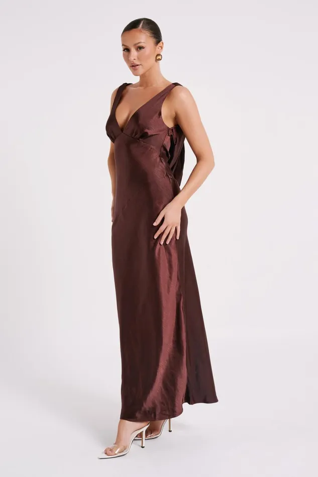 Meshki Bridal Shower Nadia Maxi Satin Dress With Back Cowl 8211 Dark Chocolate Darkchocolate 8211 Women