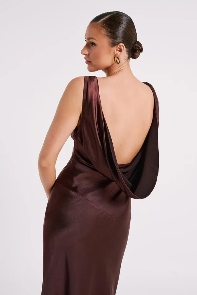 Meshki Bridal Shower Nadia Maxi Satin Dress With Back Cowl 8211 Dark Chocolate Darkchocolate 8211 Women