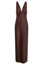 Meshki Bridal Shower Nadia Maxi Satin Dress With Back Cowl 8211 Dark Chocolate Darkchocolate 8211 Women