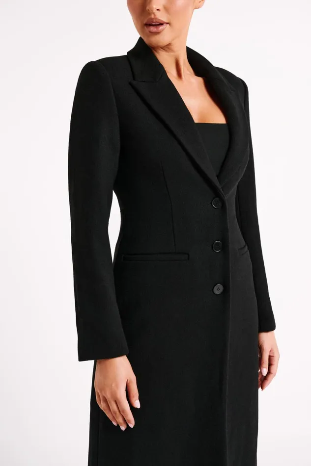 Meshki Coats and Jackets Adelaide Cinched Wool Coat 8211 Black Black 8211 Women