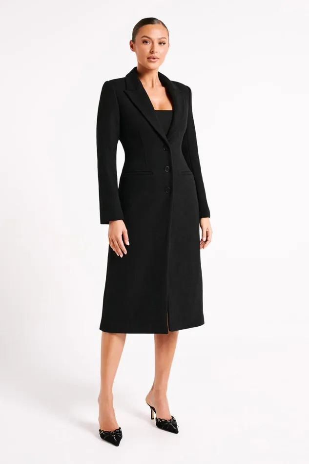 Meshki Coats and Jackets Adelaide Cinched Wool Coat 8211 Black Black 8211 Women