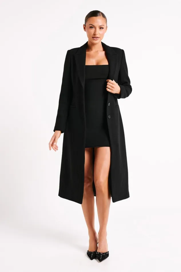 Meshki Coats and Jackets Adelaide Cinched Wool Coat 8211 Black Black 8211 Women