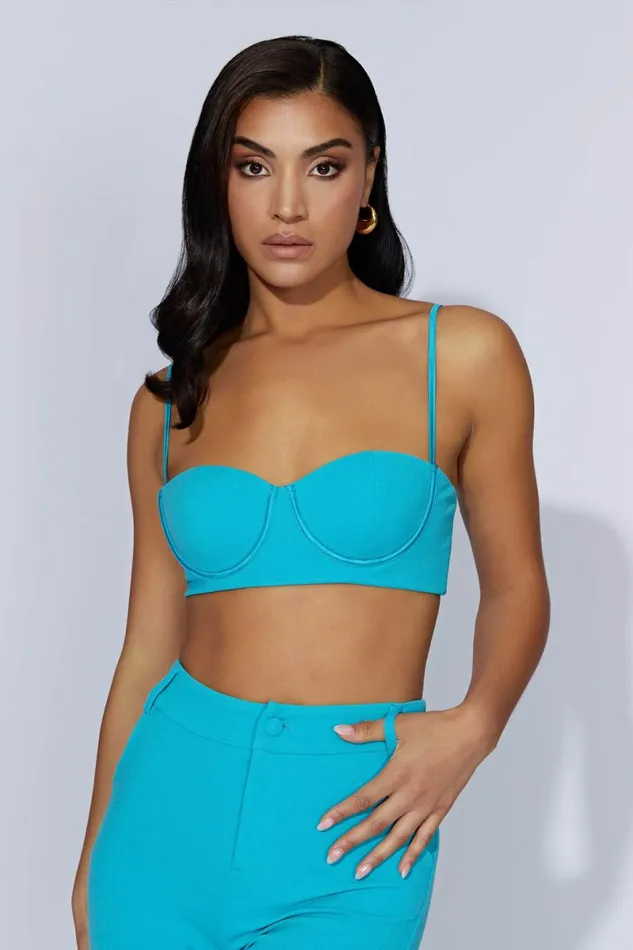 Meshki Crop Tops Fiorella Crepe Bustier Top 8211 Aquamarine Aquamarine 8211 Women Meshki Crop Tops Fiorella Crepe Bustier Top 8211 Aquamarine Aquamarine 8211 Women