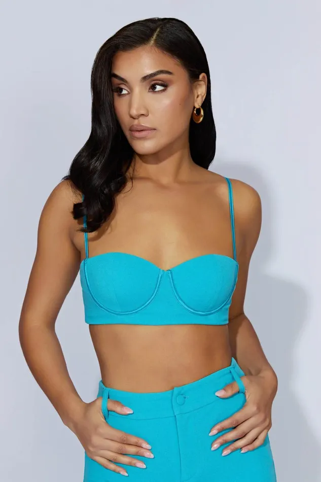 Meshki Crop Tops Fiorella Crepe Bustier Top 8211 Aquamarine Aquamarine 8211 Women Meshki Crop Tops Fiorella Crepe Bustier Top 8211 Aquamarine Aquamarine 8211 Women