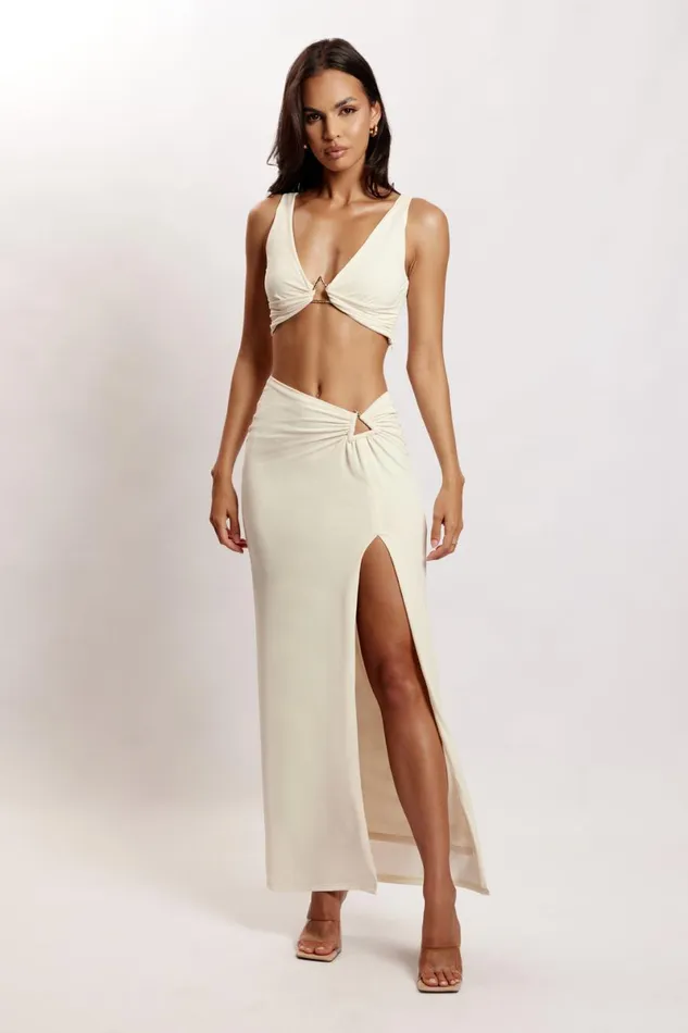 Meshki Crop Tops Jacqui Triangle Hardware Crop Top 8211 Bone Bone 8211 Women Meshki Crop Tops Jacqui Triangle Hardware Crop Top 8211 Bone Bone 8211 Women