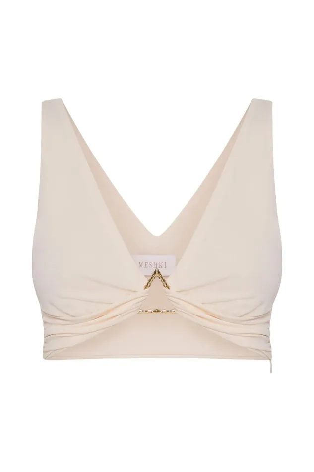 Meshki Crop Tops Jacqui Triangle Hardware Crop Top 8211 Bone Bone 8211 Women Meshki Crop Tops Jacqui Triangle Hardware Crop Top 8211 Bone Bone 8211 Women