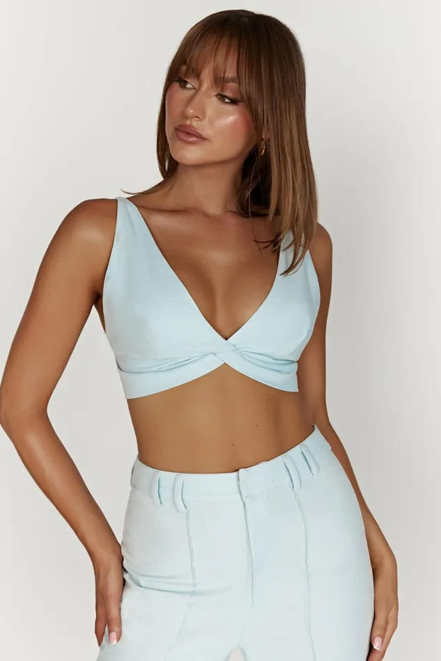 Meshki Crop Tops Kaesha Twist Linen Top 8211 Powder Blue Powderblue 8211 Women