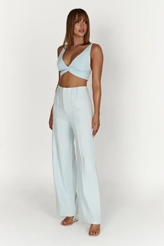 Meshki Crop Tops Kaesha Twist Linen Top 8211 Powder Blue Powderblue 8211 Women Meshki Crop Tops Kaesha Twist Linen Top 8211 Powder Blue Powderblue 8211 Women