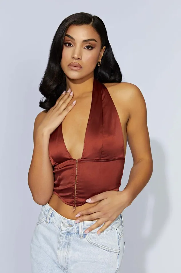Meshki Crop Tops Mallory Satin Corset Top 8211 Cherry Chocolate Cherrychocolate 8211 Women Meshki Crop Tops Mallory Satin Corset Top 8211 Cherry Chocolate Cherrychocolate 8211 Women