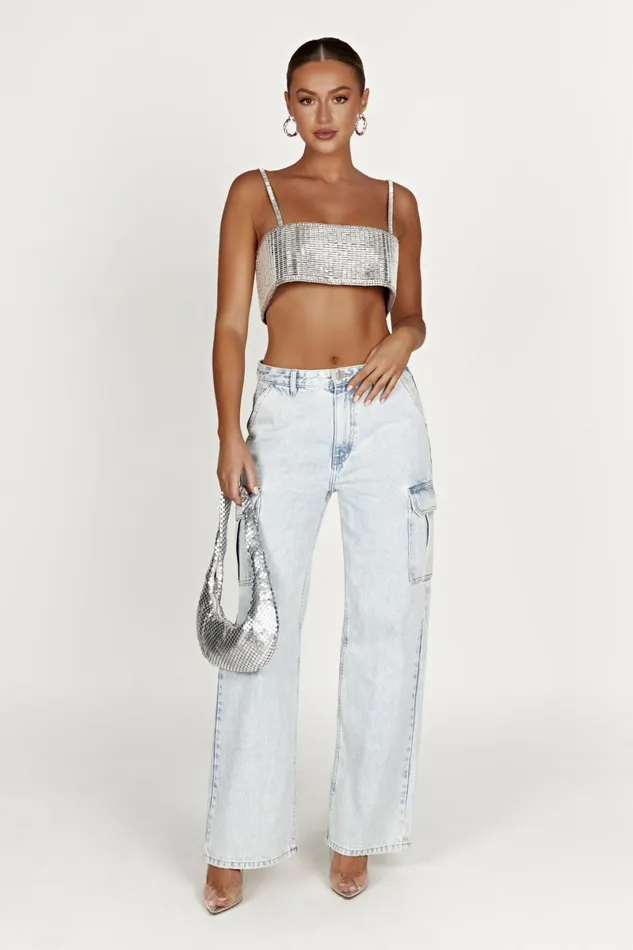 Meshki Crop Tops Miriam Mirror Crop Top 8211 Silver Silver 8211 Women