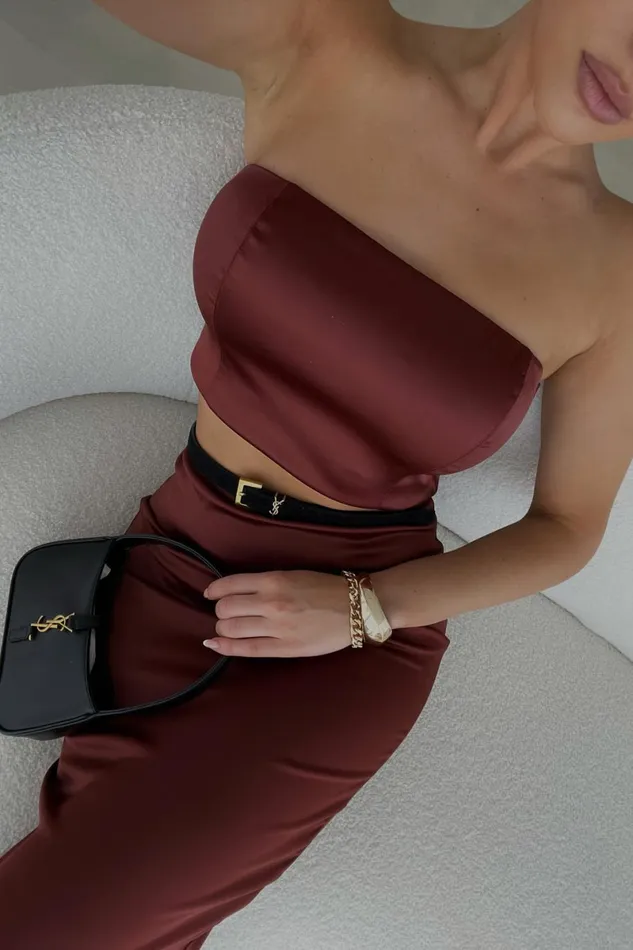 Meshki Crop Tops Monique Satin Tube Top 8211 Cherry Chocolate Cherrychocolate 8211 Women