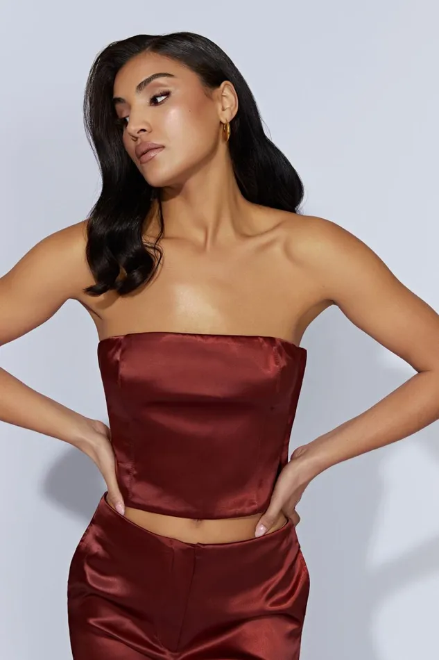 Meshki Crop Tops Monique Satin Tube Top 8211 Cherry Chocolate Cherrychocolate 8211 Women Meshki Crop Tops Monique Satin Tube Top 8211 Cherry Chocolate Cherrychocolate 8211 Women