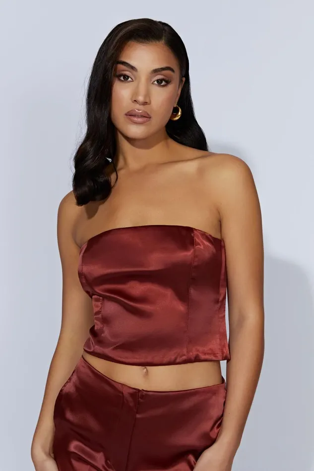Meshki Crop Tops Monique Satin Tube Top 8211 Cherry Chocolate Cherrychocolate 8211 Women Meshki Crop Tops Monique Satin Tube Top 8211 Cherry Chocolate Cherrychocolate 8211 Women